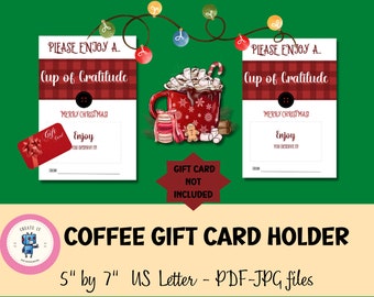 Portatarjetas de regalo de café navideño imprimible: Taza de gratitud (Descarga digital)
