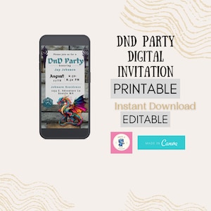 Bewerkbare sjabloon voor uitnodiging voor DnD-feestje (digitale download)