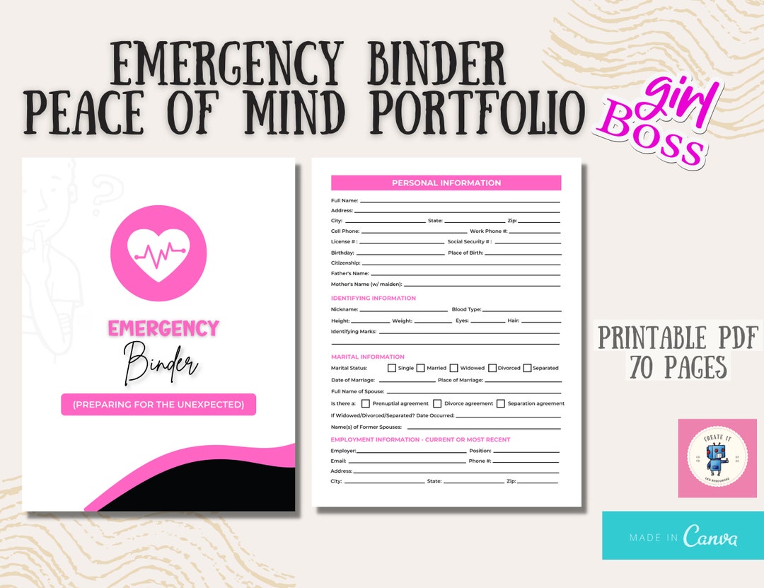 Emergency Binder, End of Life Binder, in Case of Emergency Binder ...