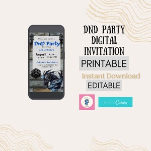 Bewerkbare sjabloon voor uitnodiging voor DnD-feestje (digitale download)