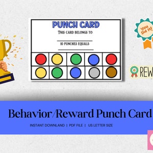 Editable Punch Cards, Kids Incentive Reward Card for Parents or Teachers,  Classroom Incentive, Kids Behavior Card, Homework Card 