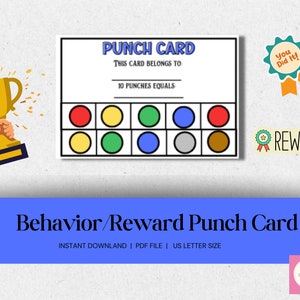 行動促進カード、子供用パンチカード、印刷可能なパンチカード、行動カード、ポイントカード、ポジティブチョイストラッカー