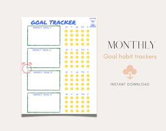 Tracker degli obiettivi mensili stampabile Tracker delle abitudini, organizza i tuoi obiettivi e tieni traccia delle abitudini