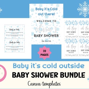 Baby it’s Cold Outside Baby Shower bundle, Printable Baby Shower invitation bundle package with snowflake favors, snowflake baby shower