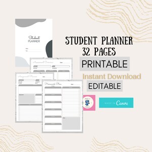 Template Academic Student planner template, academic planner 32 pages, homeschool planner, customizable, Canva template