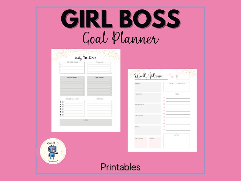 Printable Girl Boss Goal Planner: Productivity & Weekly Tracking ...