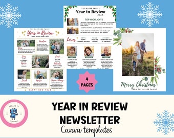 Christmas Family Newsletter Template: Year in Review, Editable in Canva (Digital Download)
