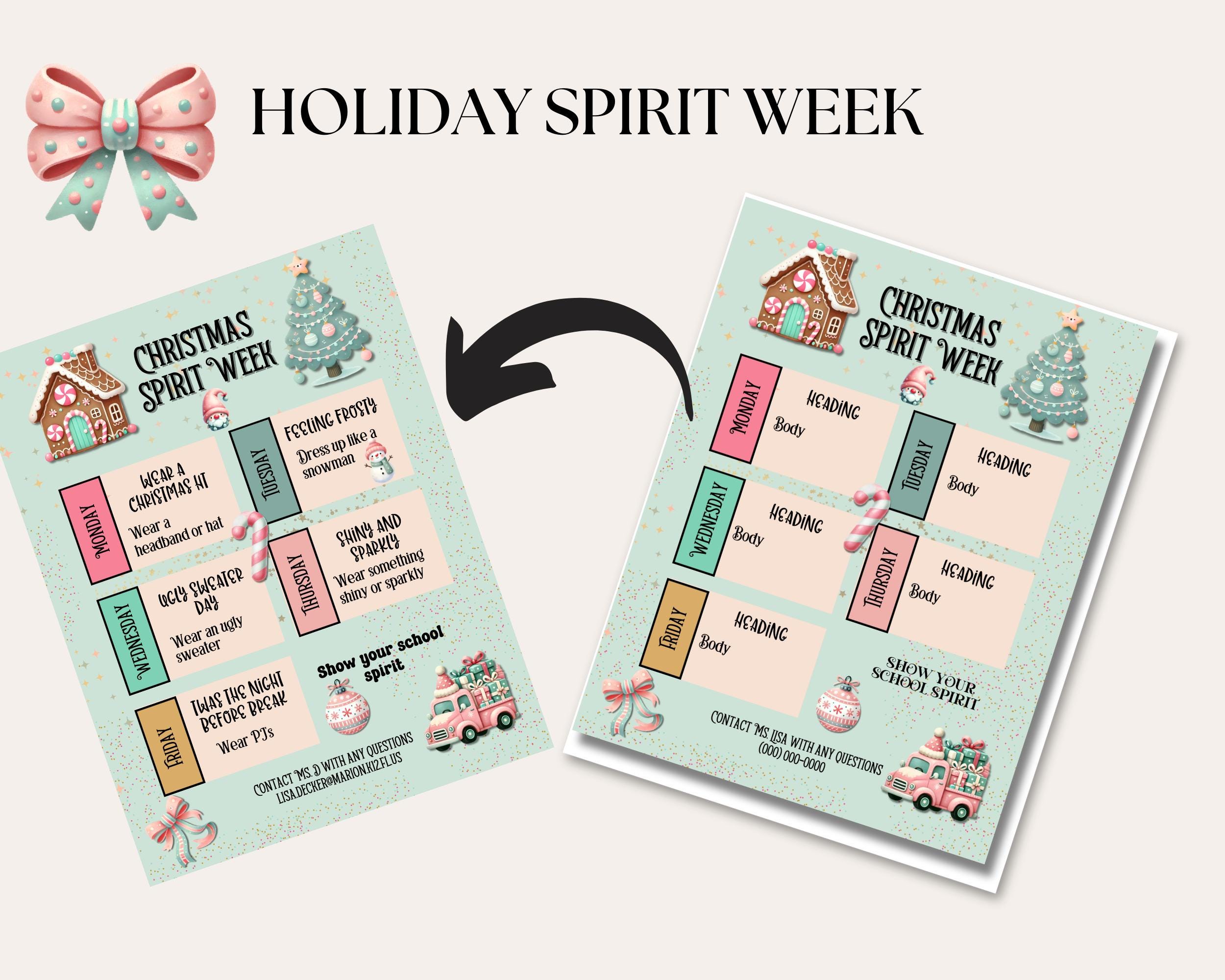 Template 12 Days of Christmas Spirit Week Dress up Guide- Editable ...