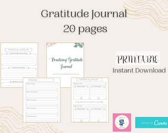 May include: A printable gratitude journal with 20 pages. The journal features a green and white floral design and the text "Practicing Gratitude Journal".