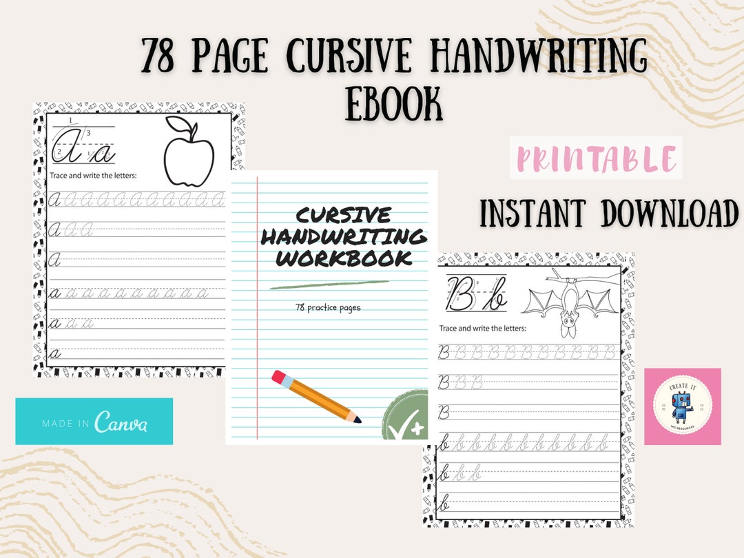 Cursive Handwriting Practice Sheets, 78 Printable Handwriting Workbook ...