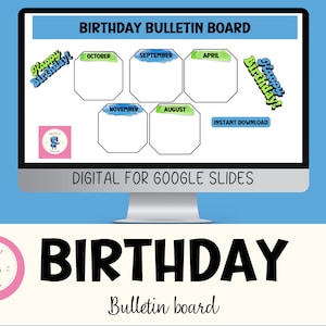 Printable Birthday bulletin board Classroom birthday bulletin board blue green classroom decor