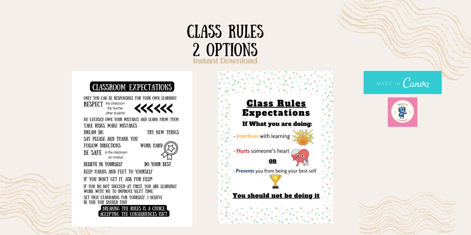 Classroom Rules And Expectations Printable Sign 2 Options School.