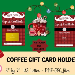 Printable Christmas Coffee gift card holder, Cup of Gratitude Red Plaid, staff appreciation, coffee greeting card   instant download