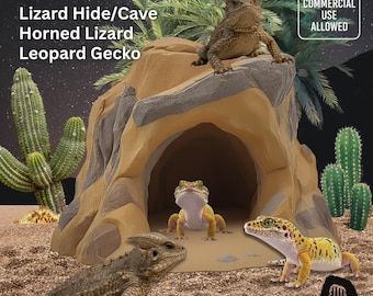 Lizard Hide Cave STL Set (3 Files) 3D Printable Desert Terrarium Decor – Commercial Use