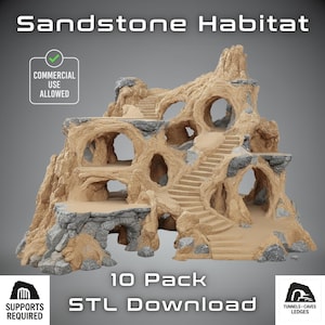 Hábitat de reptiles de arenisca (paquete de 10) / Cuevas, cornisas y decoración (descarga digital)
