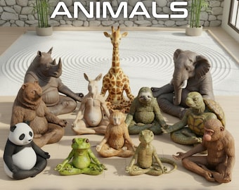 Zen Animals Meditation Collection – 12 Realistic Animal Yoga Sculptures | 3D Printable STL Bundle