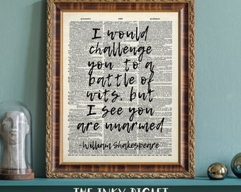 Shakespeare Quote Print, Battle of Wits Quotes, William Shakespeare Prints, Dictionary Page Print, Wall Art, Quote Print, Book Page Print