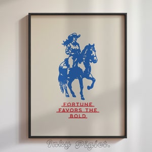 La fortune favorise la cow-girl occidentale audacieuse, proverbe, country américain, cheval de rodéo rétro, giclée vintage, western, art du Far West, impression de cow-girl