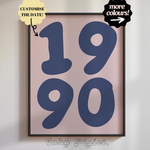 Póster retro personalizado del año, regalo de cumpleaños personalizado, número personalizado, año de nacimiento, regalo de baby shower, póster estético, regalo del año de nacimiento