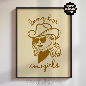 Long Live Cowgirls Art Print Poster, Trendy Retro Country Girl Print, Western Cowgirl Poster, Mid Century Print, Modern Kitchen Wall Art,