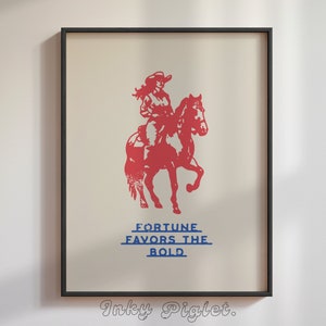 Fortune Favors the Bold Western Cowgirl, Proverb, American Country, Rodeo Horse Retro, Vintage Giclée, Western, Wild West Art, Cowgirl Print
