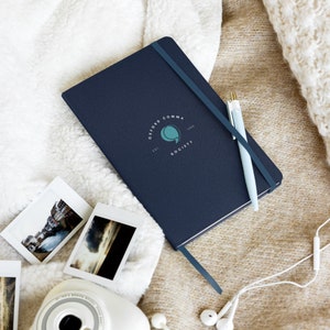 Oxford Comma Society Hardbound Notebook -- navy, black | Journal with ribbon marker | Blank notebook