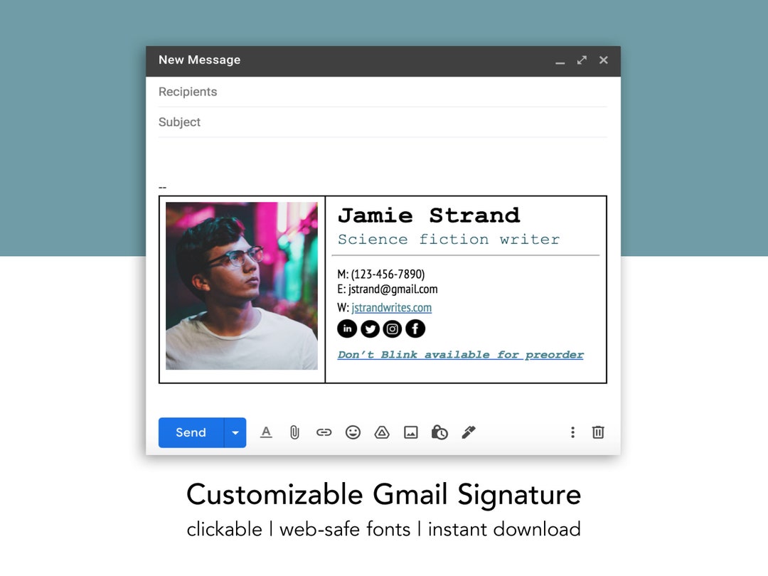Clickable Gmail Signature Template for Writers, Authors, Journalists ...