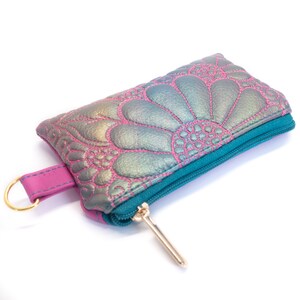 Süße Blumen Reißverschlusstasche, Schlüsselanhänger Brieftasche, Rosa und Grüne Geldbörse, dünne Brieftasche Frau, Grausamkeit freier vegan Taschenveranstalter
