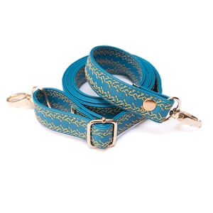 Dünner verstellbarer Crossbody-Riemen aus veganem Leder, langer abnehmbarer Taschengurt, türkisfarbener Gurt für Geldbörse, meerblauer bestickter Gurt austauschbar