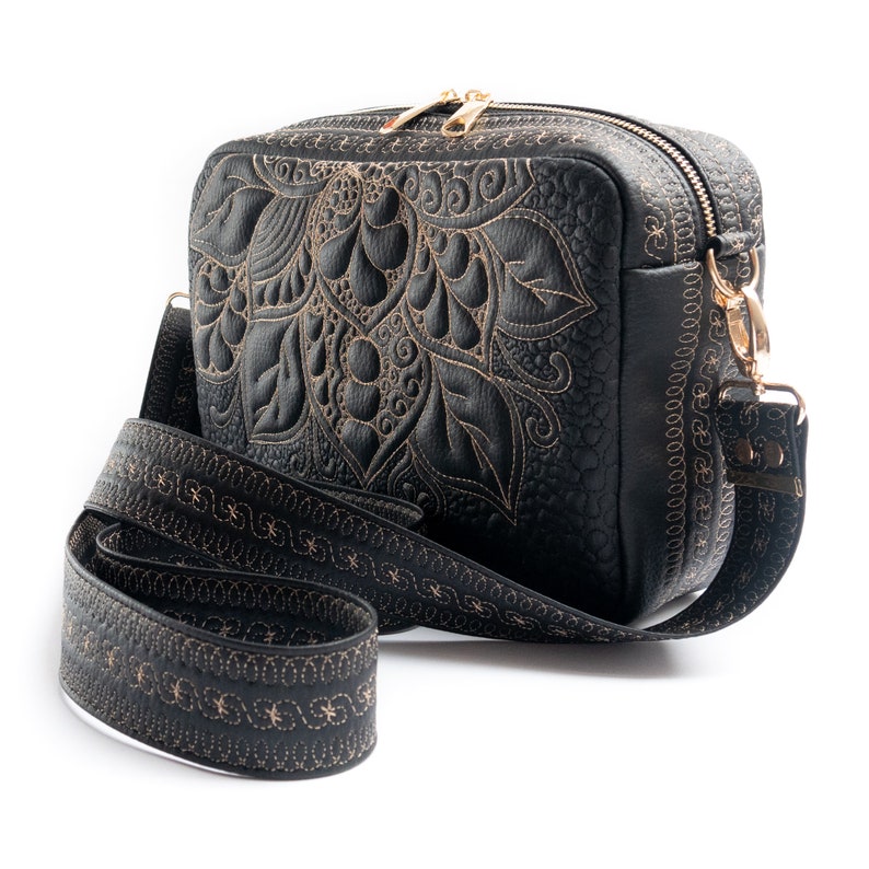 Quilted Crossbody Camera Style Bag With Guitar Purse Strap, Unique