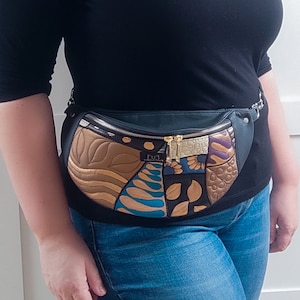 Einzigartige kleine Gürteltasche, Beuteltasche, Vegan Bunt gepatchte Tasche für Frauen
