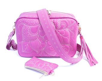 Pink Messenger Bag, Unique Crossbody Purse, Quilted Rectangle Shoulder Bag, Birthday Gift for Wife