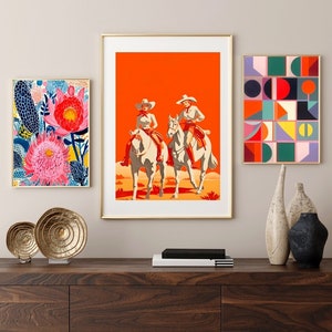 Western Cowgirl Art Print Set, Gallery Wall Colorful Artwork, Eclectic Prints, Southern Home Wall Decor, Vintage Western Modern Colorful Art
