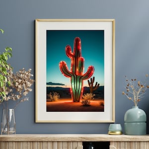 Western Wüstenkaktus Neon Schild Art Print, Wild West Print, Southwestern Wandkunst, Wüsten Haus Kunst, Cowboy Art, Cowgirl Wohnkultur