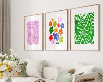 Set of 3 Colorful Prints, Eclectic Gallery Wall for Dorm Decor, Apartment Decor, College Dorm, Large Wall Art