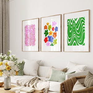 Set of 3 Colorful Prints, Eclectic Gallery Wall for Dorm Decor, Apartment Decor, College Dorm, Large Wall Art