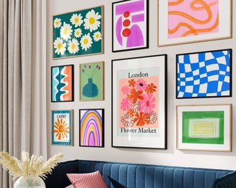 Galerijmuurafdrukken, set van prenten, kleurrijke muurkunst, abstracte muurkunst, digitale galerijmuurafdrukken, muurkunstset, moderne prints