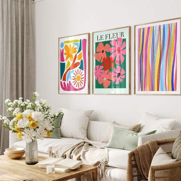 Set of Three Bold Prints, Colorful Wall Art, Abstract Wall Art, Colorful Prints, Gallery Wall Digital Prints, Art Set of 3, Modern Prints