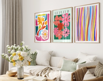 Set of Three Bold Prints, Colorful Wall Art, Abstract Wall Art, Colorful Prints, Gallery Maximalist Wall Art, Art Set of 3, Modern Prints