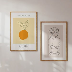 Maximalistische Wandkunst, Neutrale Wanddrucke, Paar Minimal Kunstdrucke, Galeriewand