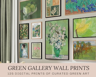 Green Gallery Wall Digital Print Bundle – 125 Curated Art Prints | Portraits, Landscapes, Still Life | Eclectic Wall Art Download