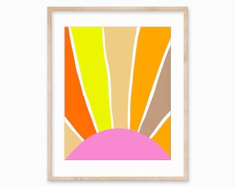 Sunrise Art Print, Printable Art, Boho Sun Print, Maximalist Wall Art, Downloadable Artwork, Sunset Print, Retro Sunshine Art