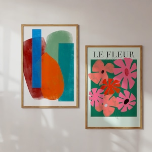 Maximalist Wall Art, Set of 2 Colorful Prints, Modern Apartment Decor, College Dorm Art, Above Bed Art image 1