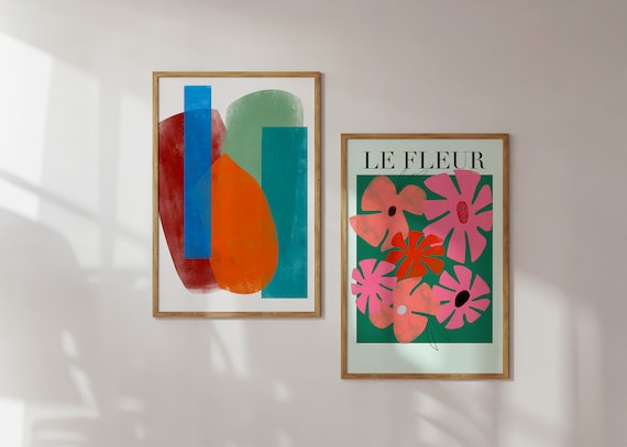 Maximalist Wall Art, Set of 2 Colorful Prints, Modern Apartment Decor, College Dorm Art, Above Bed Art