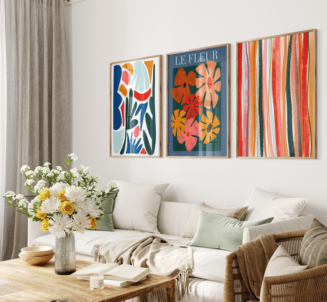 Set of Three Bold Prints Colorful Wall Art Abstract Wall Etsy