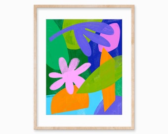 Trendy Colorful Abstract Downloadable Print of Flowers, Nursery Wall Print Midcentury Funky Decor