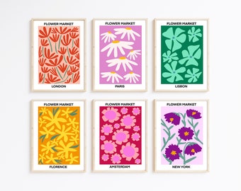 Flower Market Printable Art Set | 6 Colorful City-Inspired Digital Prints | Bold Floral Wall Decor | Instant Download