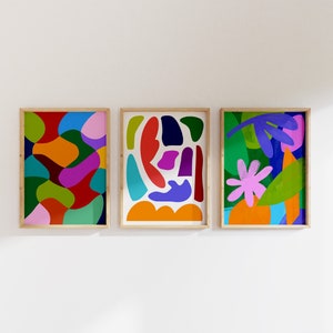 Set of Three Bold Prints, Colorful Wall Art, Maximalist Wall Art, Colorful Prints, Gallery Wall Digital Prints, Art Set of 3, Modern Prints