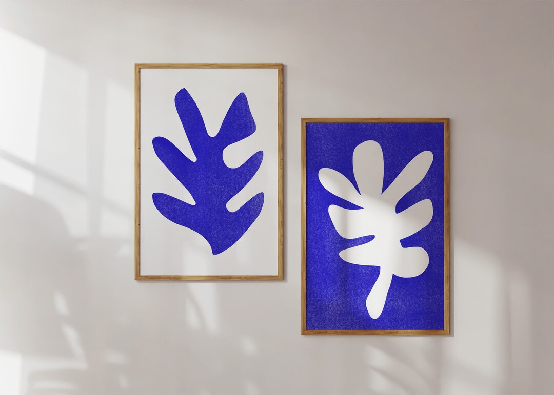 Printable Art Set, Set of Two Prints, Blue and White Wall Art, Digital