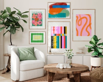 Gallery Wall Prints, Set of Prints, Colorful Wall Art, Abstract Wall Art, Colorful Printable Art, Midcentury-Inspired Digital Art